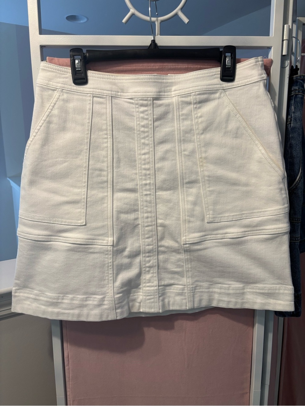 CAbi White Cotton Mini Skirt with Panel Stitching- Style #6645